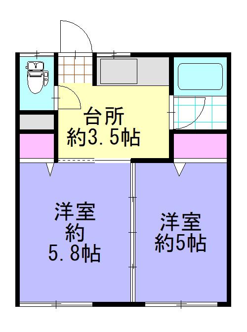 コーポよしもと(2K/2階)の間取り写真