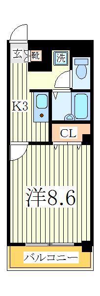 アンプルールフェール豊四季I(1K/1階)の間取り写真