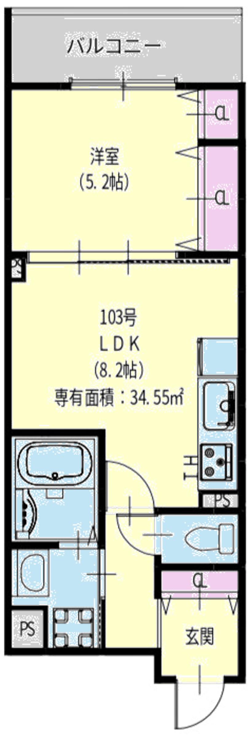 クリエオーレ元浜町(1LDK/1階)の間取り写真