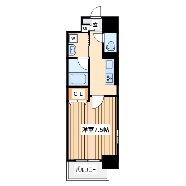 ブランドール川治(1K/6階)の間取り写真
