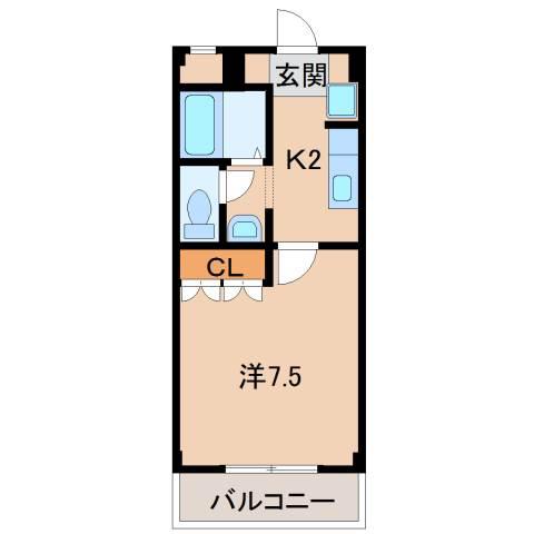 ヒールコート(1K/2階)の間取り写真