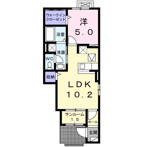 エソール中川(1LDK/1階)の間取り写真