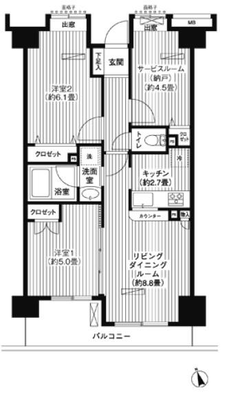 プリムール大森(2SLDK/5階)の間取り写真