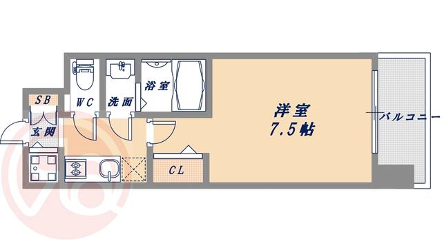 スワンズシティ南堀江ブルーム(1K/9階)の間取り写真