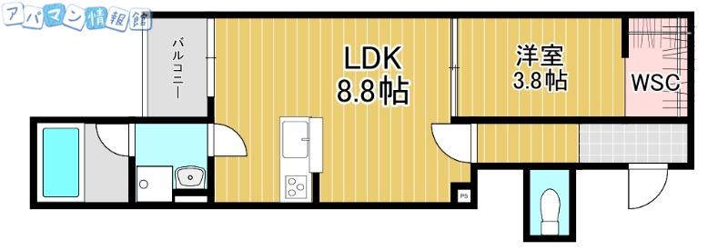 ラフィネ東大畑通(1LDK/2階)の間取り写真