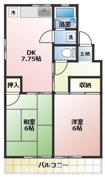 ヴィラ湯浅A棟(2DK/3階)の間取り写真