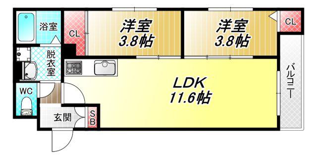 TIO FLEUR(2LDK/1階)の間取り写真