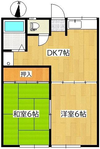 ファミール福室(2DK/1階)の間取り写真
