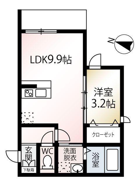 スペリオール二日市(1LDK/2階)の間取り写真