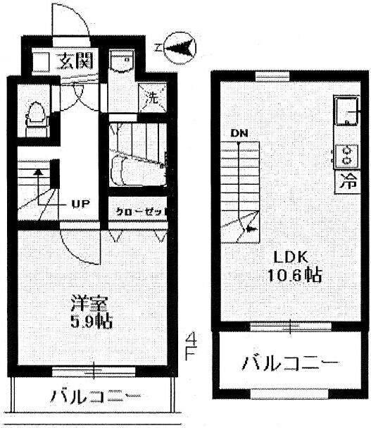 カーサ・アミーゴ(1LDK/4階)の間取り写真