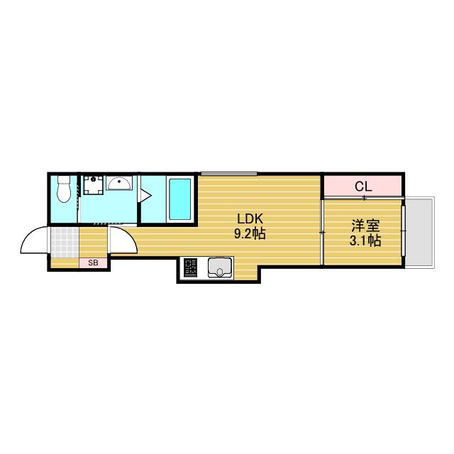 ライトサイド(1LDK/1階)の間取り写真