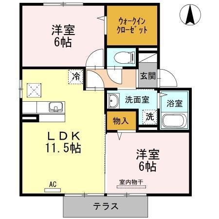 モンテ・シエルB(2LDK/1階)の間取り写真