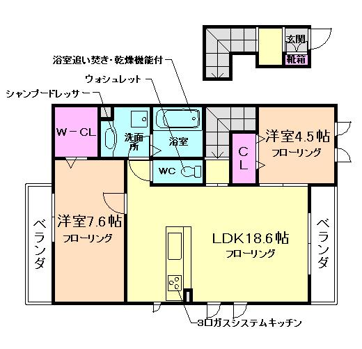 ハイツK(2LDK/2階)の間取り写真
