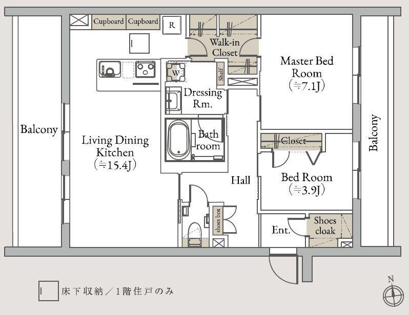 KLIVES サウス(2LDK/1階)の間取り写真
