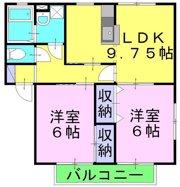 ソレジオ早島(2LDK/1階)の間取り写真