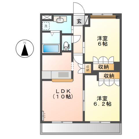 サンフォレスト駒寄(2LDK/2階)の間取り写真