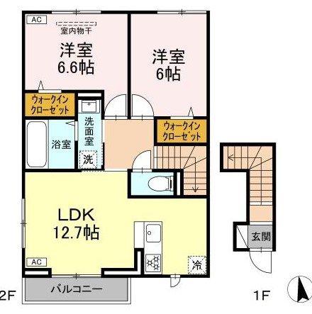 フォルテーヌ・イイクラII(2LDK/2階)の間取り写真