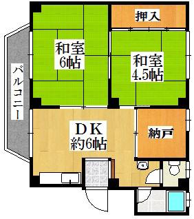 翠香園コーポ百合(2SDK/3階)の間取り写真
