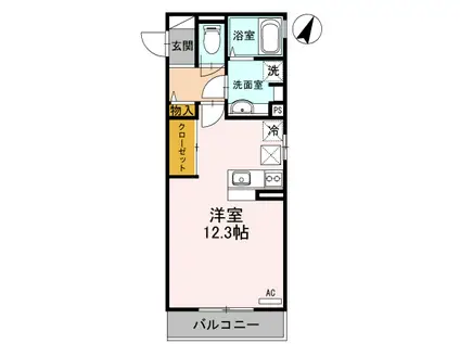 アンジュール C(ワンルーム/1階)の間取り写真