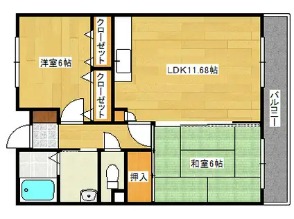広島高速交通アストラムライン 毘沙門台駅 徒歩9分 6階建 築24年(2LDK/6階)の間取り写真