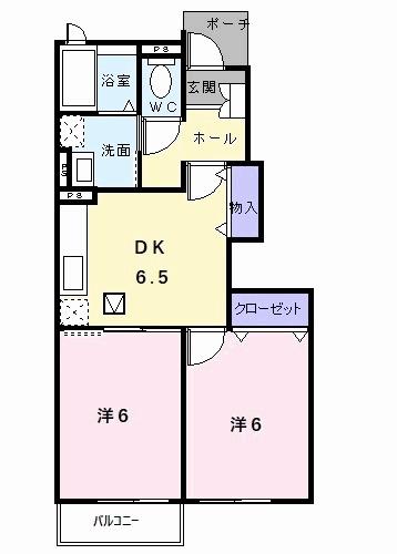 セレーノやしろ A(2DK/1階)の間取り写真