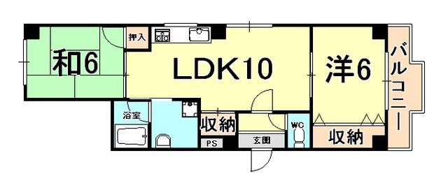 アダチイエム(2LDK/4階)の間取り写真