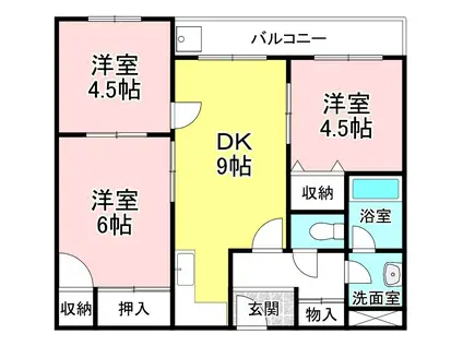 生出マンション(3DK/3階)の間取り写真