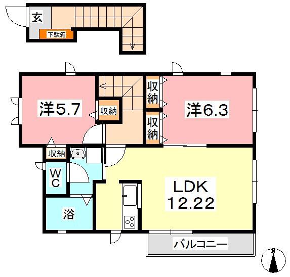 ソレイユ B(2LDK/2階)の間取り写真