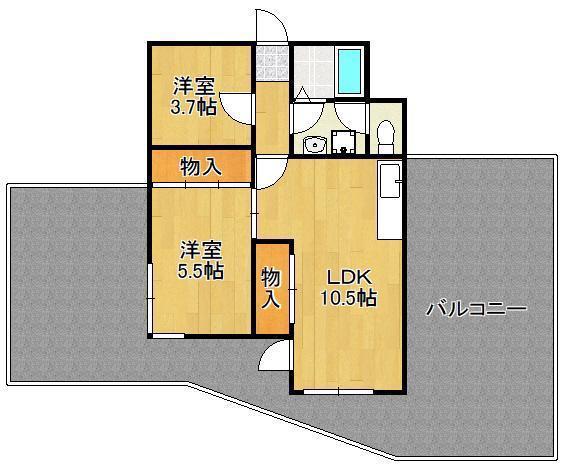 江崎ビル(2LDK/4階)の間取り写真