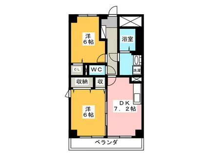 クリスタルガーデンI(2DK/2階)の間取り写真