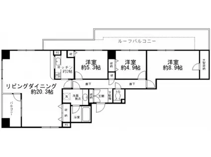 横浜公園通弐番館(3LDK/14階)の間取り写真