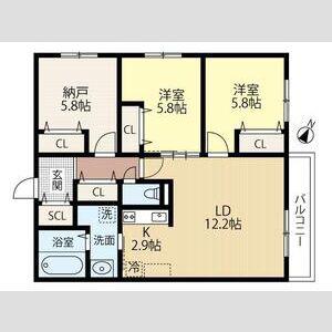 WELLBRIGHT朝日RESIDENCE(3LDK/2階)の間取り写真