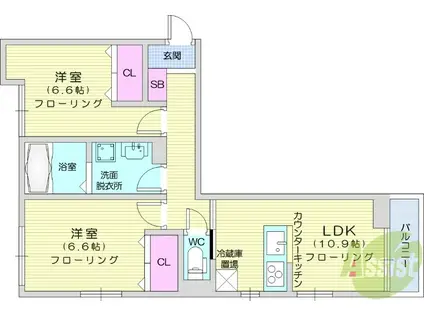 グランカーサ長町(2LDK/2階)の間取り写真