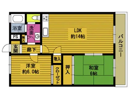 ラポール皆春(2LDK/1階)の間取り写真