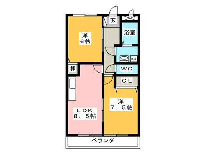 スプリームサンモール(2LDK/3階)の間取り写真