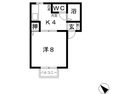 シャンポール八王寺 B(1K/1階)の間取り写真
