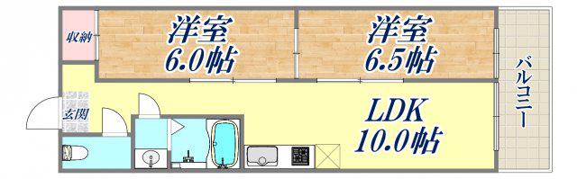 ダイバーシティ神戸長田C棟(2LDK/4階)の間取り写真