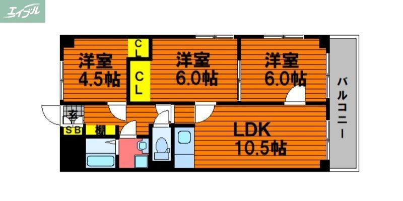ピュアライフ今(3LDK/2階)の間取り写真
