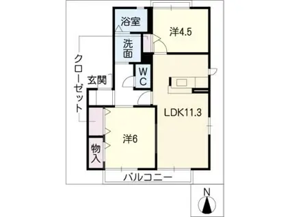 エスポワール大山(2LDK/1階)の間取り写真