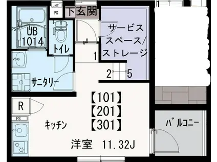 イクシオ上木崎(ワンルーム/1階)の間取り写真