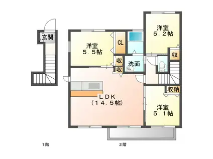 グランマスト郷 D棟(3LDK/2階)の間取り写真