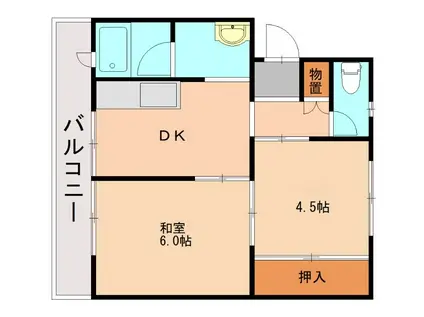 ビレッジハウス上和白(2DK/3階)の間取り写真