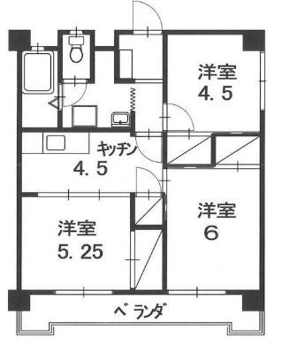 パレスはなやしき(3K/4階)の間取り写真