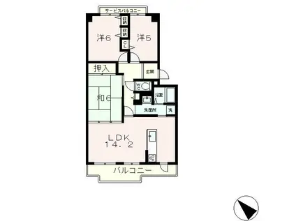 サンシティ大津石山(3LDK/3階)の間取り写真