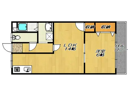 ジュエル1番館(1LDK/2階)の間取り写真