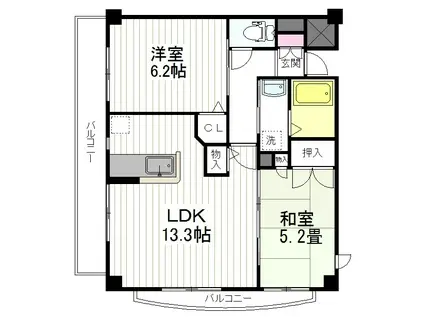 桜弐番館(2LDK/4階)の間取り写真