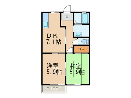 JR和歌山線 布施屋駅 徒歩3分 2階建 築31年(2DK/2階)の間取り写真