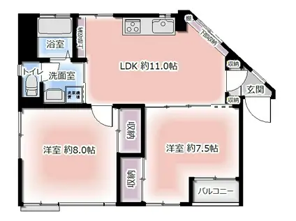 第7熊谷ビル(2LDK/2階)の間取り写真