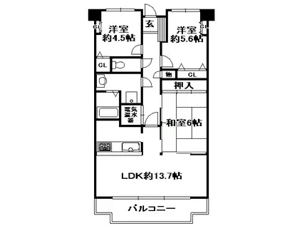 トーカンマンション新三田C棟(3LDK/10階)の間取り写真