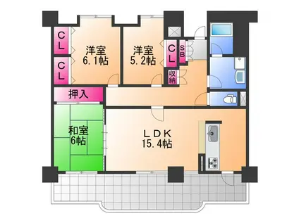 CASA PORTO(3LDK/3階)の間取り写真